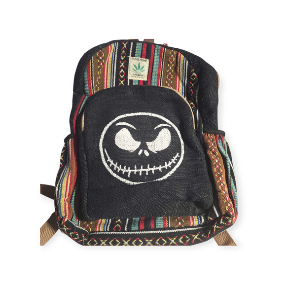 Pure Hemp Artisan Made Rustic Jack Skellington woven daypack - Picture 1 of 12